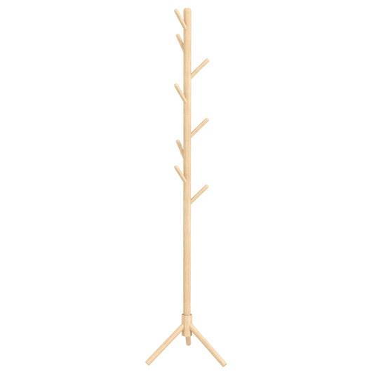 HOMCOM Freestanding Coat Rack with 8 Hooks - Wooden Clothes Tree for Hallway, Entrance Area, Bedroom 40x40x165 cm Natural