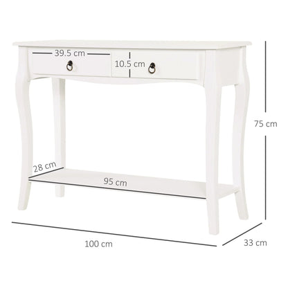 HOMCOM Konsolentisch Sideboard für Wohnzimmer und Flur, Akzenttisch mit Schubladen und Regal, elegantes Design 100x33x75cm Hochglanz Weiß
