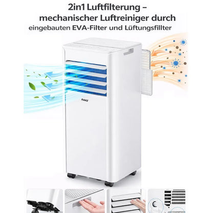 JUNG 3-in-1-Klimagerät RAKS PRO AIR 9 mobile Klimaanlage mit Fernbedienung 2.5 KW, mobiles Klimagerät, mit Heizung, mit Abluftschlauch, Airconditioner