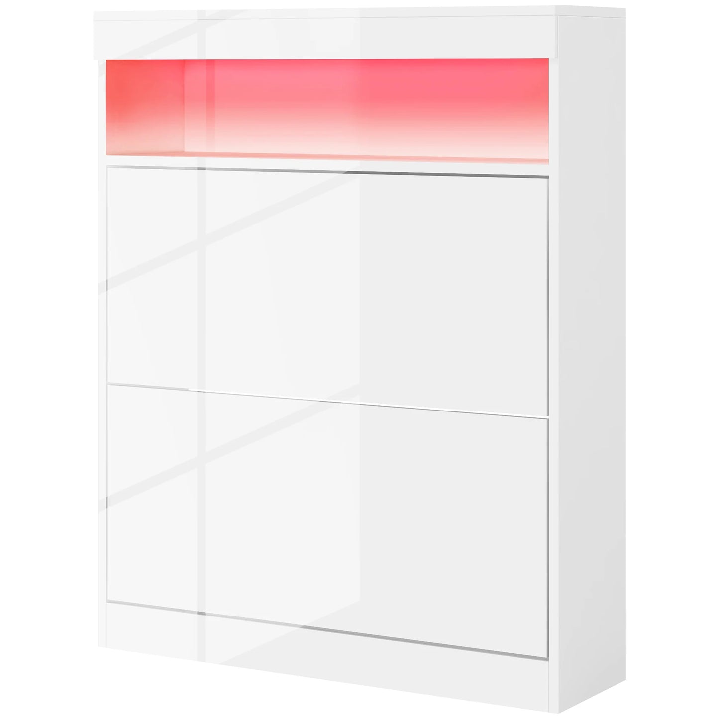 HOMCOM Shoe Cabinet for Entrance Area, Wall-Mounted or Free-Standing with LED Lights, Open Shelf and 2 Tilt-Out Drawers for 12-16 Pairs of Shoes, 80x24x99.5 cm, Light White