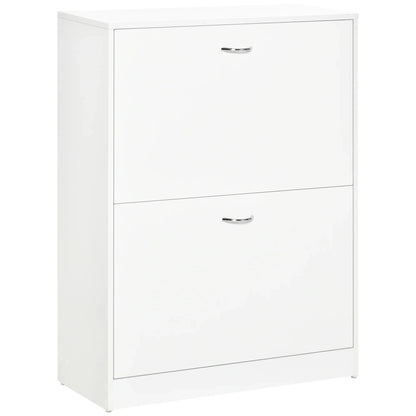 HOMCOM Moderner Schuhschrank für den Eingangsbereich - Schmales Schuhregal mit 2 Schubladen und verstellbaren Regalen für Flur 60x24x80 cm Weiß