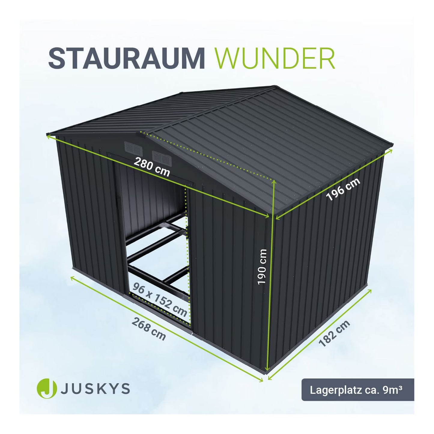 Juskys Gerätehaus Metall – Dunkelgrau, wetterfest mit Fundamentrahmen, Schiebetür & abschließbar - für Garten & Aufbewahrung