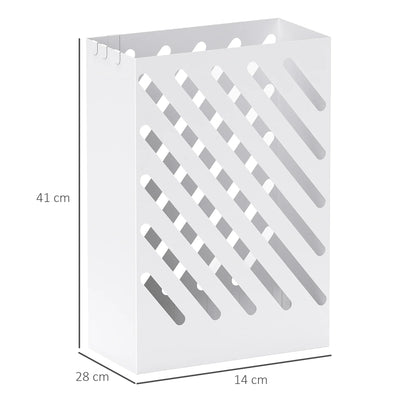 HOMCOM Regenschirmständer mit 4 Haken und herausnehmbarer Tropfschale - Regenschirmhalter für Gehstöcke & Regenschirme, Stahl 28 x 14 x 41 cm Weiß