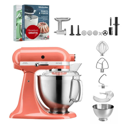 KitchenAid 4,8 L 5KSM185 Artisan Küchenmaschine Meatlover Metallfleischwolf 5KSMMGA Gr. 8 und Spritzgebäckvorsatz