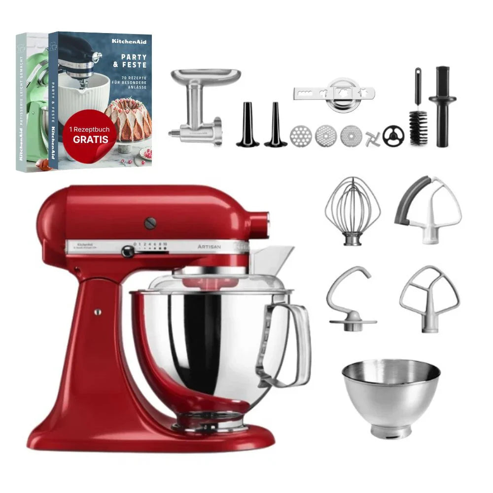 KitchenAid 4,8 L 5KSM175 Artisan Küchenmaschine Meatlover mit Ganzmetall-Fleischwolf und Spritzgebäckvorsatz