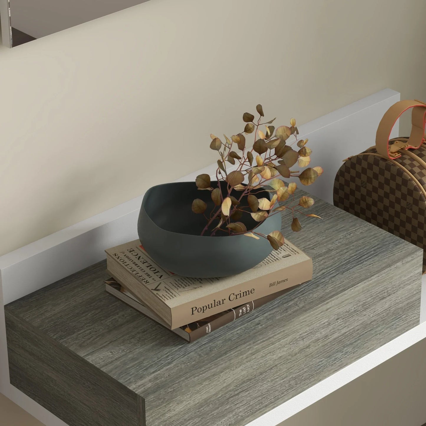 HOMCOM Flurmöbel-Set mit Spiegel und Konsole, Wandmontage, Modern, 75x3,5x75 cm und 75x30,5x20 cm, Grau und Weiß