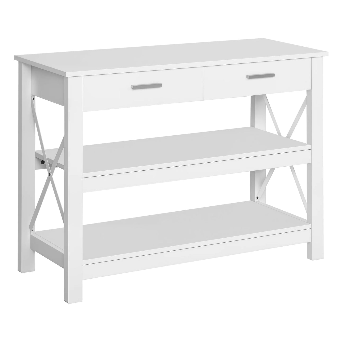 HOMCOM Konsolentisch Flurtisch mit 2 Schubladen und unteren Ablagen Moderner Stil Metallrahmen 105x40x76 cm Weiß