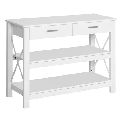 HOMCOM Konsolentisch Flurtisch mit 2 Schubladen und unteren Ablagen Moderner Stil Metallrahmen 105x40x76 cm Weiß