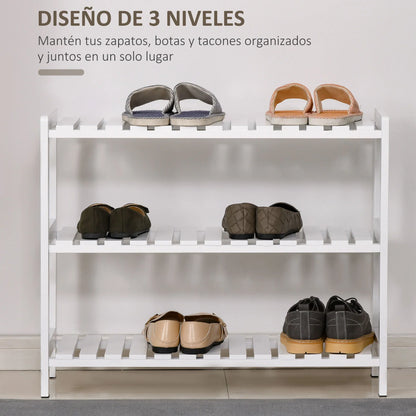 HOMCOM Wooden Shoe Rack 3-tier for up to 9 pairs of shoes in the entrance area 70x26x57.5 cm White