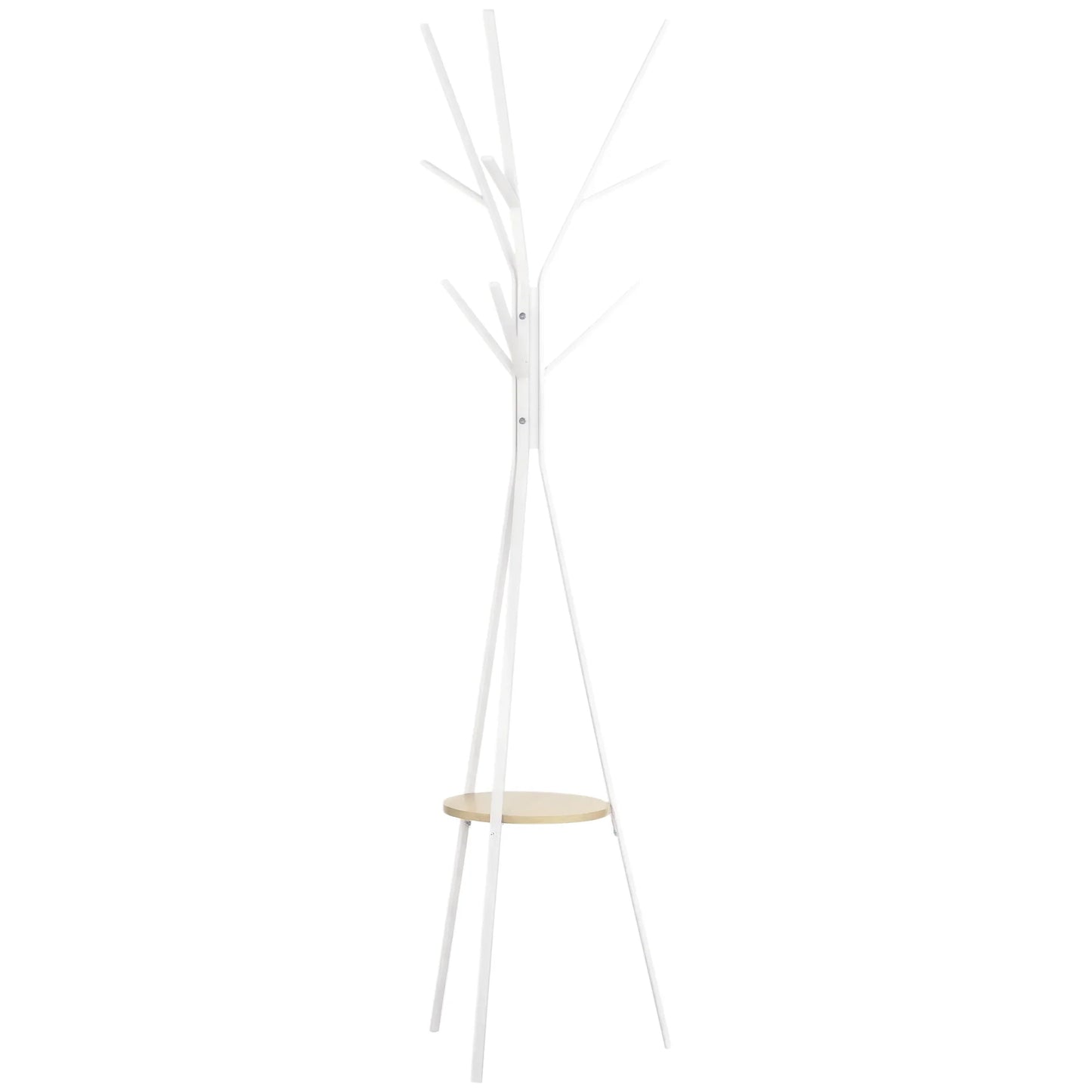 HOMCOM Garderobenständer, Hutständer mit 8 Haken, Kleiderständer mit Ablage, Standgarderobe für Kleidung, Hüte, Taschen, Metall, Weiß, 45 x 45 x 180 cm