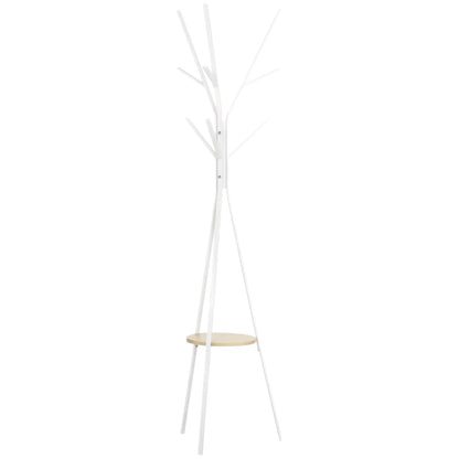 HOMCOM Garderobenständer, Hutständer mit 8 Haken, Kleiderständer mit Ablage, Standgarderobe für Kleidung, Hüte, Taschen, Metall, Weiß, 45 x 45 x 180 cm
