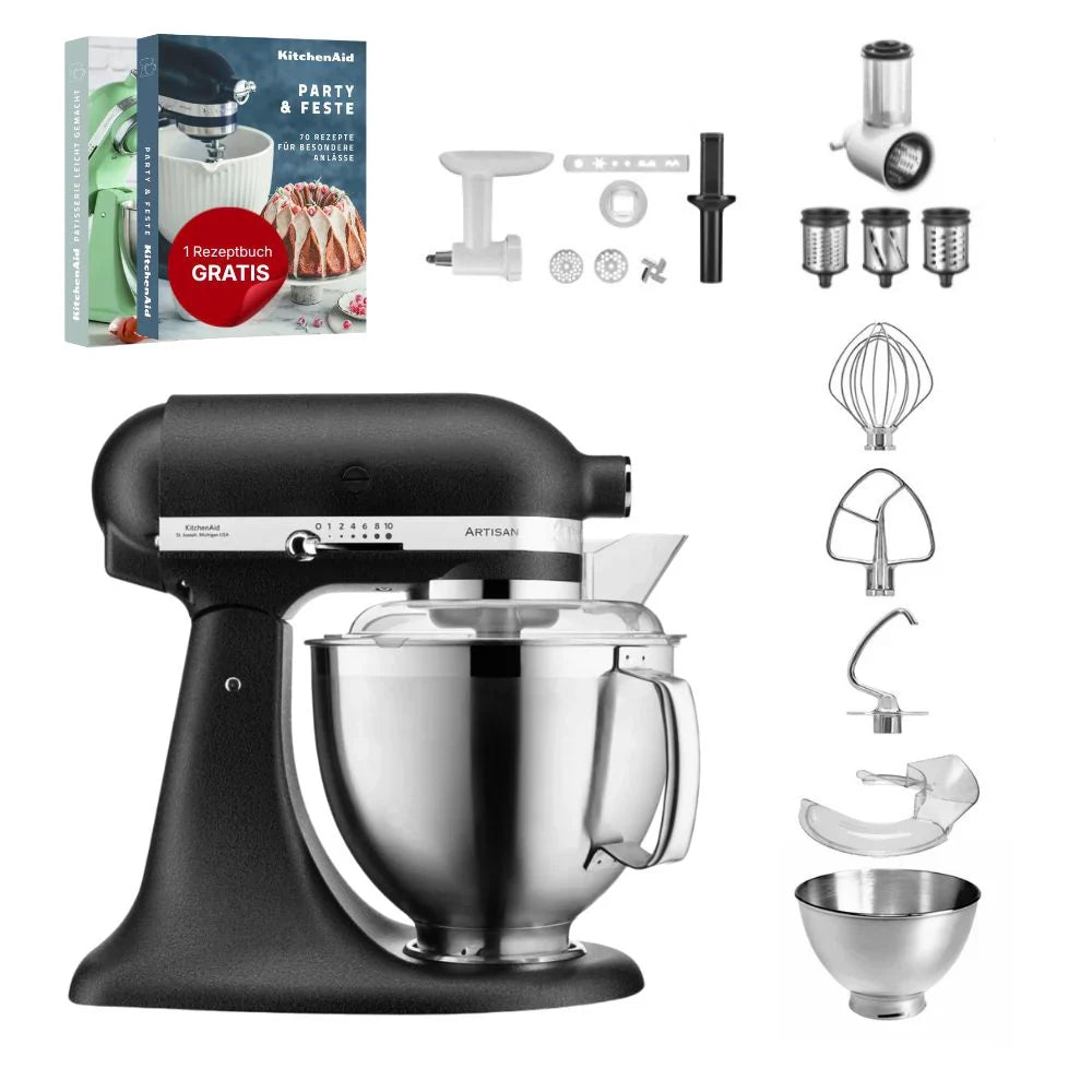 KitchenAid 4,8 L 5KSM185 Artisan Küchenmaschine Allrounderset Fleischwolf+Spritzgebäck+Gemüseschneider