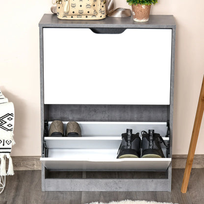 HOMCOM Wooden Shoe Cabinet Shoe Rack with 2 Folding Doors and 4 Shelves for 8 Pairs in the Entrance Hallway Bedroom 62.5x26x81 cm Grey