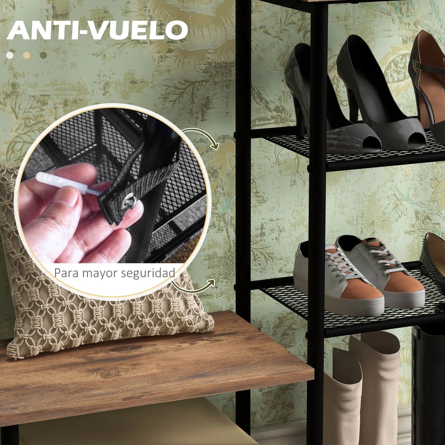 HOMCOM Garderobenständer mit Schuhregal und 5 Ablagen – Garderobenständer mit 6 Haken zum Aufhängen von Taschen und Kleidung im Industrie-Design 92,5x28,2x182 cm Rustikal Braun