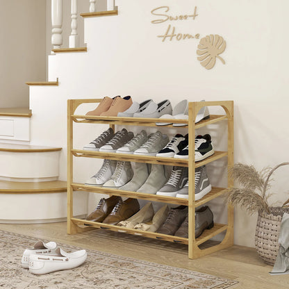HOMCOM Schuhregal, Schuhständer mit 4 Ebenen aus Bambus, für max. 12 Paar Schuhe, Schuhregal mit Griff für Flur, Schlafzimmer, 76 x 33 x 67 cm, Natur