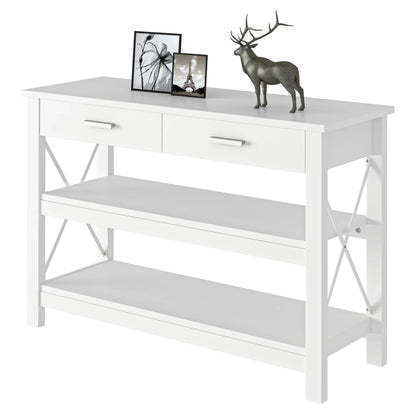 HOMCOM Konsolentisch Flurtisch mit 2 Schubladen und unteren Ablagen Moderner Stil Metallrahmen 105x40x76 cm Weiß