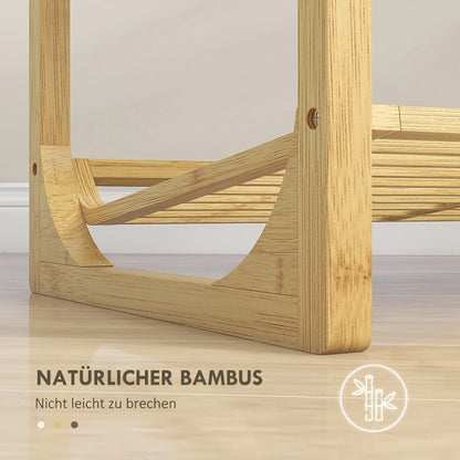 HOMCOM Schuhregal, Schuhständer mit 4 Ebenen aus Bambus, für max. 12 Paar Schuhe, Schuhregal mit Griff für Flur, Schlafzimmer, 76 x 33 x 67 cm, Natur