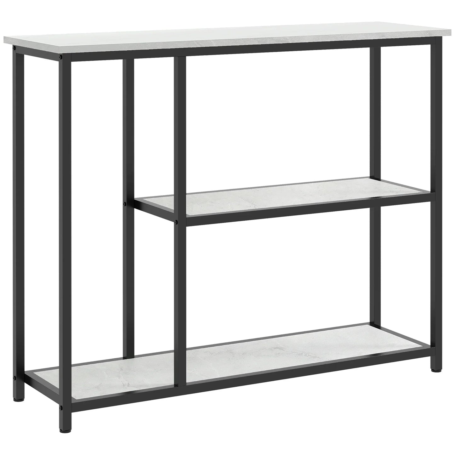 HOMCOM Konsolentisch, Flurtisch mit 3 Regalen, 100 x 30 x 80 cm, Beistelltisch, kleiner Präsentationstisch für schmale Räume, Flur, Diele, Wohnzimmer, Schlafzimmer, Weiß