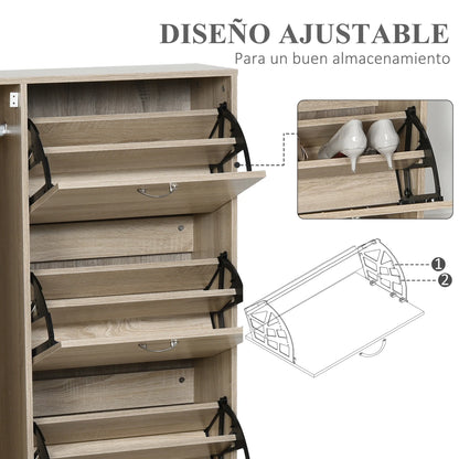 HOMCOM 2-in-1 Schuhschrank für Schuhe und Regenschirme, großer Schrank mit verstellbarem Regal für 12 Paar, 79x26x120 cm, Holz