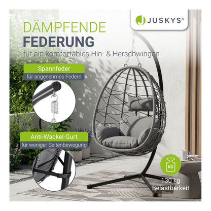 Juskys Korb-Hängesessel Aria faltbar & höhenverstellbar mit Eisengestell bis 130 kg Dunkelgrau