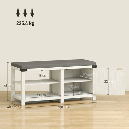 HOMCOM Rustic Shoe Bench Shoe Organizer with Seating Shoe Storage Bench with Compartments and Cushion for 7 Pairs of Shoes for Hallway Living Room Bedroom 100x40x48 cm White and Grey
