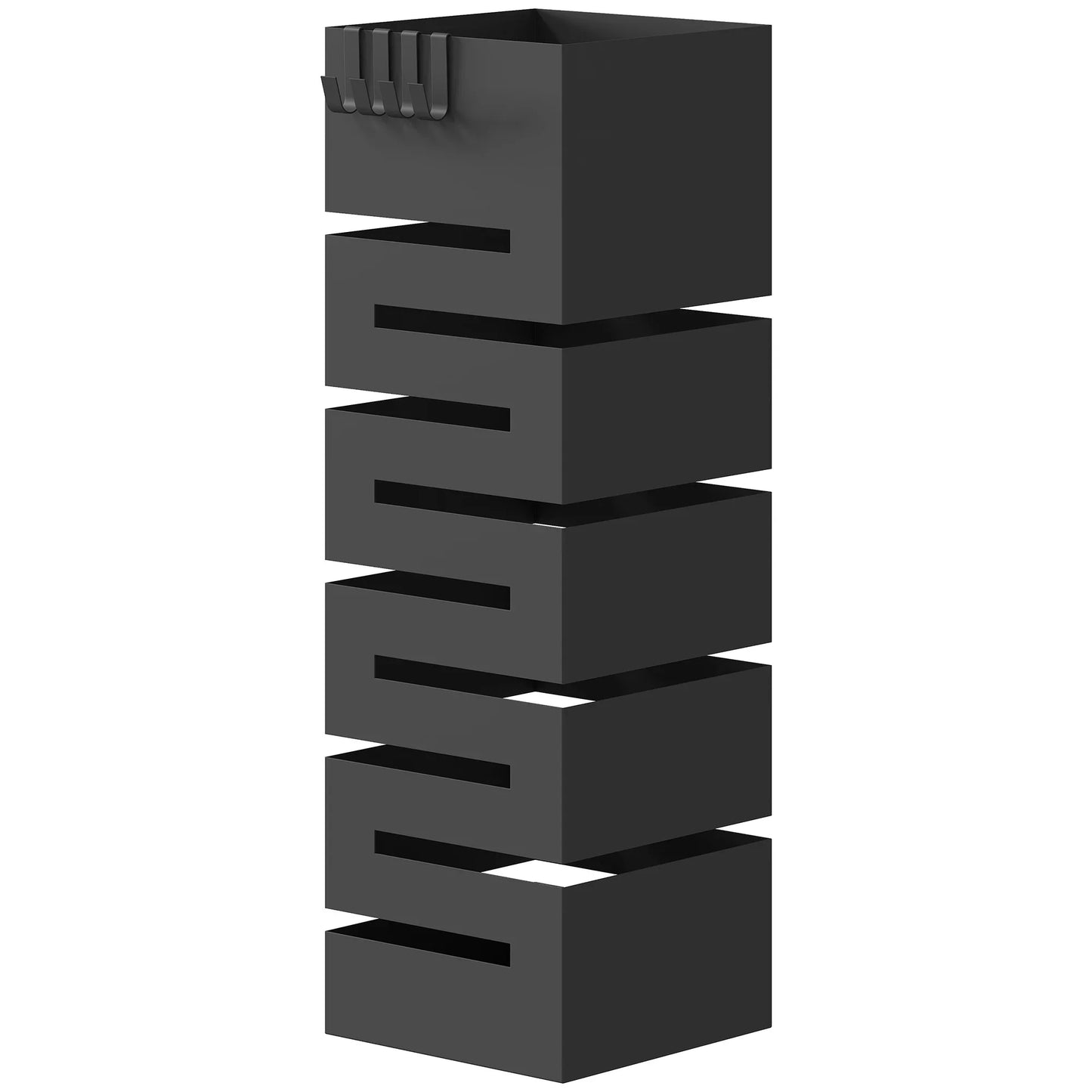 HOMCOM Metal Umbrella Stand, Square, with Removable Drip Tray & 4 Hooks, for Hallway, 15.5 x 15.5 x 49 cm, Black