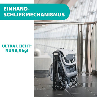 Chicco We Buggy, faltbar, ultraleicht, ab Geburt bis 22 kg, Reisebuggy, ultrakompakt, verstellbare Rückenlehne, Einhand-Faltmechanismus