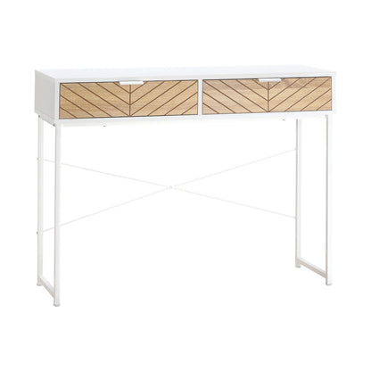 HOMCOM Schmale Konsole für den Eingangsbereich mit 2 Schubladen, modernes Design mit eingeprägten Linien für Flur, Wohnzimmer und Schlafzimmer 100x30x75 cm Weiß und Eiche