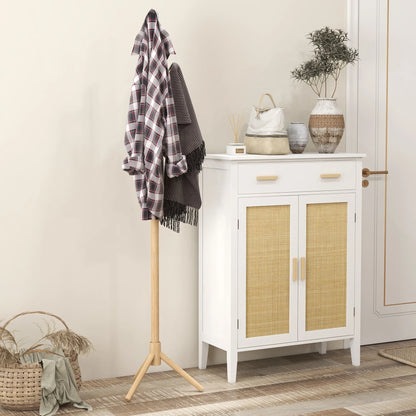 HOMCOM Freestanding Coat Rack with 8 Hooks - Wooden Clothes Tree for Hallway, Entrance Area, Bedroom 40x40x165 cm Natural