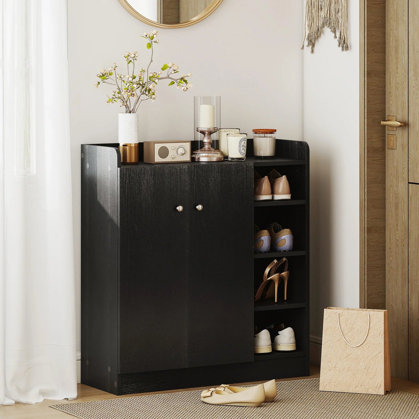 HOMCOM Shoe Cabinet with 2 Doors - Slim Shoe Rack with Adjustable Shelves for 12 Pairs of Shoes for Hallway and Entrance Area 83x30x90 cm Black