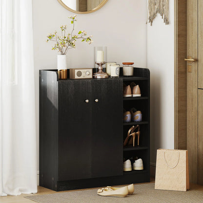 HOMCOM Shoe Cabinet with 2 Doors - Slim Shoe Rack with Adjustable Shelves for 12 Pairs of Shoes for Hallway and Entrance Area 83x30x90 cm Black