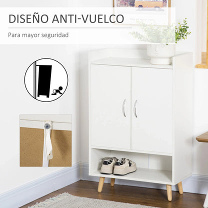 HOMCOM Modernes Schuhregal mit 2 Türen und 4 Ablagen für 12 Paar Schuhe, Ideal für Eingangsbereich, Wohnzimmer, Schlafzimmer 60x30x92 cm Weiß