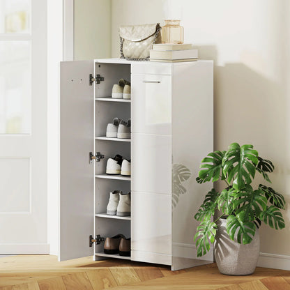 HOMCOM Schuhschrank, 2-türig, 5 Ablagen, verstellbare Einlegeböden, fasst 10 Paar, Hochglanzweiß, 55 x 36 x 108 cm