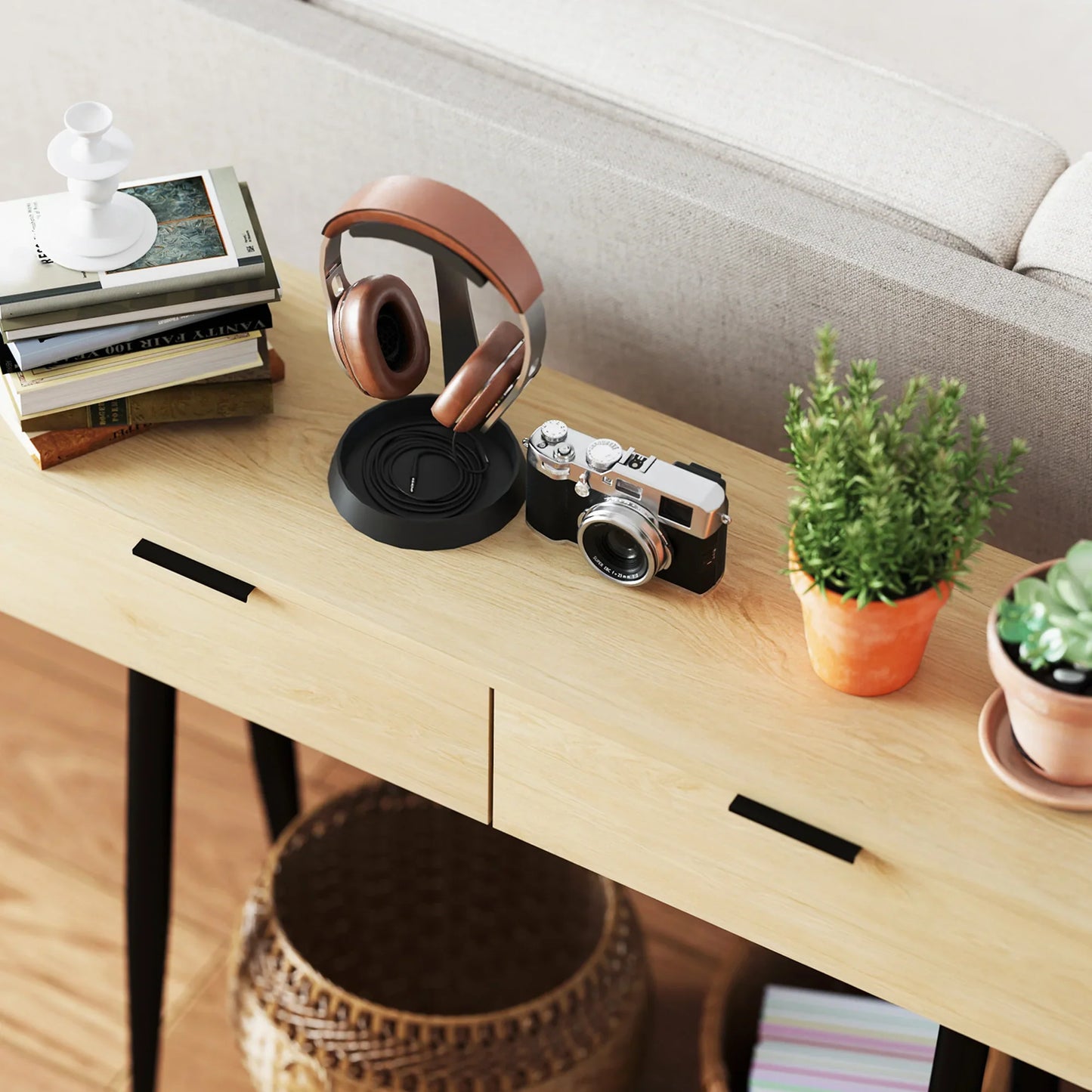 HOMCOM Console Table for Hallway with 2 Drawers and Steel Legs, 100x30x80.5 cm, Oak