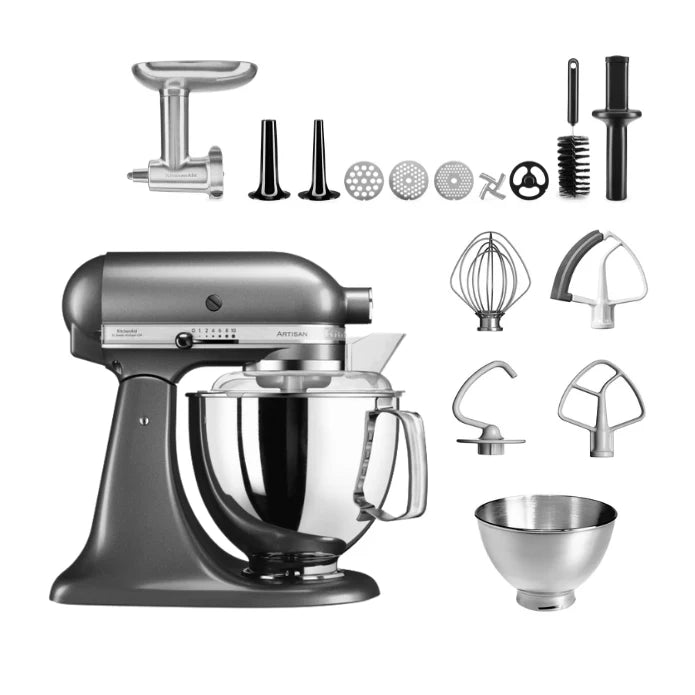 KitchenAid 4,8 L 5KSM175 Artisan Küchenmaschine Meatlover mit Ganzmetall-Fleischwolf und Spritzgebäckvorsatz