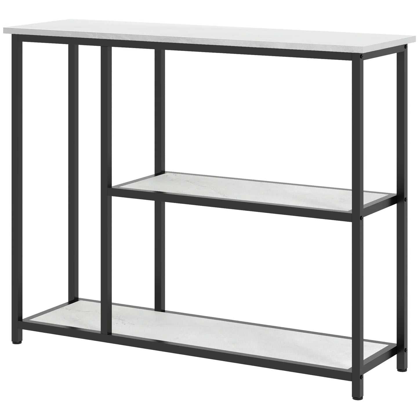 HOMCOM Konsolentisch, Flurtisch mit 3 Regalen, 100 x 30 x 80 cm, Beistelltisch, kleiner Präsentationstisch für schmale Räume, Flur, Diele, Wohnzimmer, Schlafzimmer, Weiß