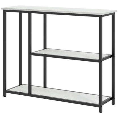 HOMCOM Konsolentisch, Flurtisch mit 3 Regalen, 100 x 30 x 80 cm, Beistelltisch, kleiner Präsentationstisch für schmale Räume, Flur, Diele, Wohnzimmer, Schlafzimmer, Weiß