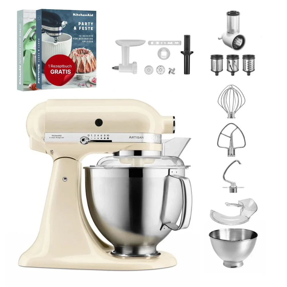 KitchenAid 4,8 L 5KSM185 Artisan Küchenmaschine Allrounderset Fleischwolf+Spritzgebäck+Gemüseschneider