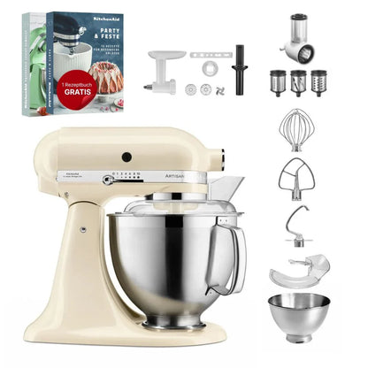 KitchenAid 4,8 L 5KSM185 Artisan Küchenmaschine Allrounderset Fleischwolf+Spritzgebäck+Gemüseschneider