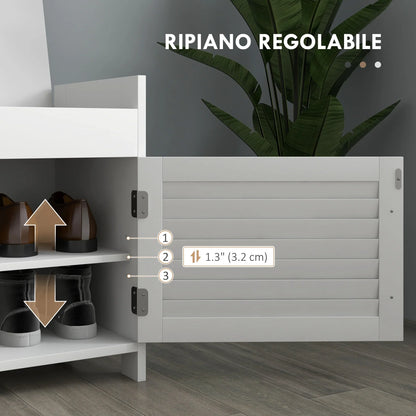 HOMCOM Schuhbank mit verstellbarem Innenregal in 3 Höhen, schlanke Schuhbank aus MDF mit Leinenbezug, 90x36x50 cm, Weiß und Grau