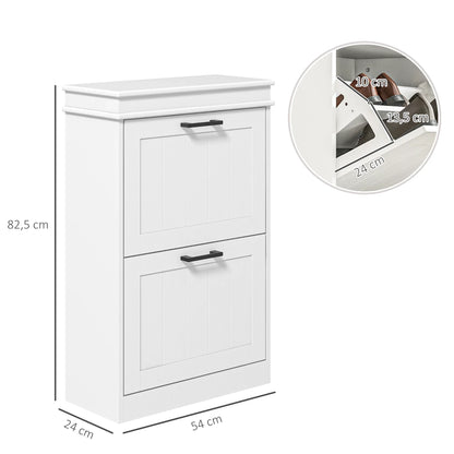 HOMCOM Schuhschrank, Schuhregal, 2 Klapptüren, verstellbare Regale, für Eingangsbereich, Flur, 54 x 24 x 82,5 cm, Weiß