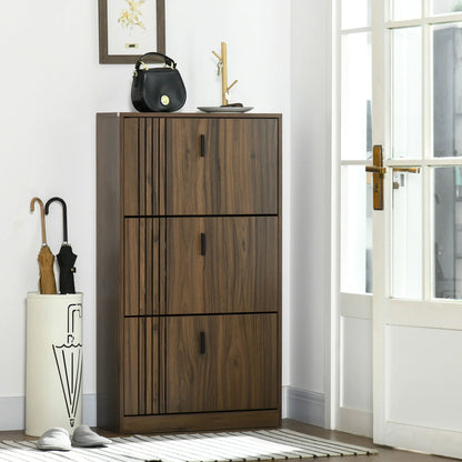 HOMCOM Schuhschrank mit 3 Klappen, für 18 Paare, 3 Fächer, große Kapazität für Eingangsbereich, Flur, Wohnzimmer, 63 x 24 x 117 cm, Dunkelwalnuss