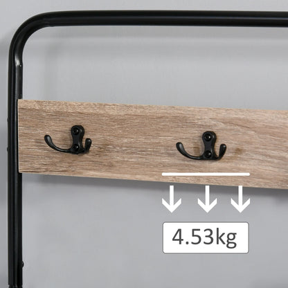 HOMCOM Garderobenständer mit Bank und Schuhregal im Industrie-Stil, Vintage Holz und schwarzer Stahl Flurmöbel
