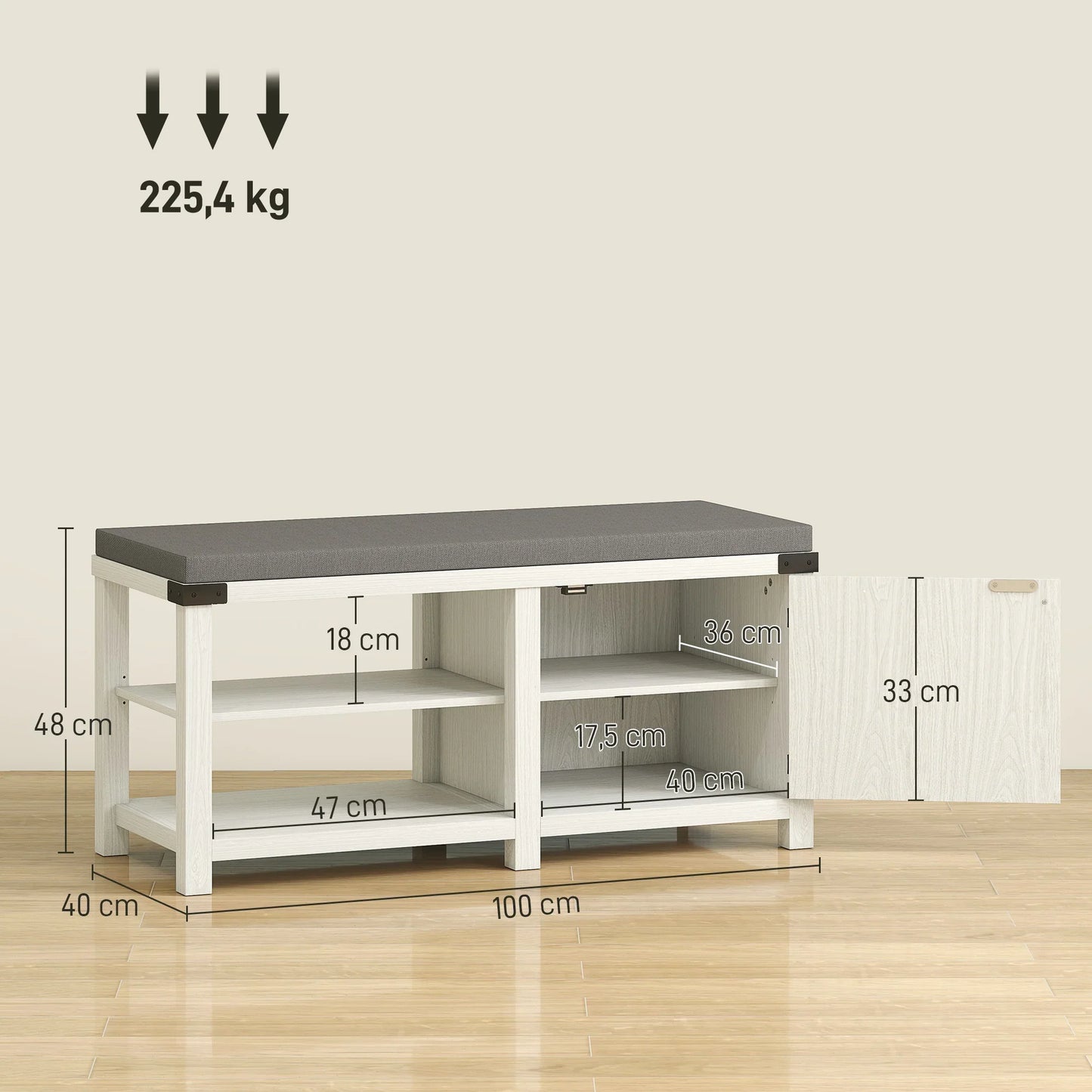 HOMCOM Rustic Shoe Bench Shoe Organizer with Seating Shoe Storage Bench with Compartments and Cushion for 7 Pairs of Shoes for Hallway Living Room Bedroom 100x40x48 cm White and Grey