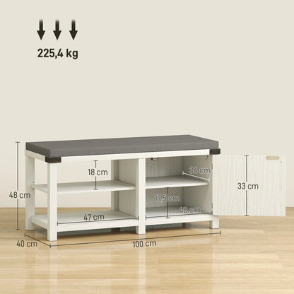 HOMCOM Rustic Shoe Bench Shoe Organizer with Seating Shoe Storage Bench with Compartments and Cushion for 7 Pairs of Shoes for Hallway Living Room Bedroom 100x40x48 cm White and Grey