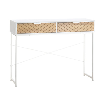 HOMCOM Schmale Konsole für den Eingangsbereich mit 2 Schubladen, modernes Design mit eingeprägten Linien für Flur, Wohnzimmer und Schlafzimmer 100x30x75 cm Weiß und Eiche
