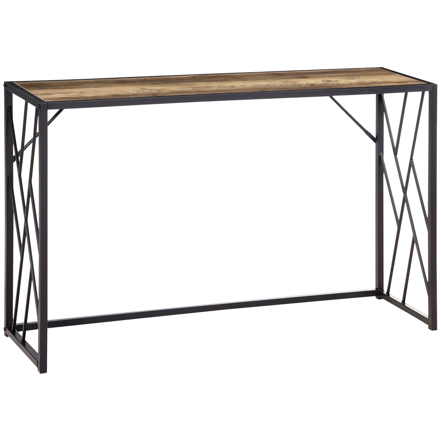 HOMCOM Konsolentisch, Seitentisch mit Stahlbeinen, 120 x 35 x 75 cm, Industriedesign Flurtisch, Beistelltisch für kleine Räume, Eingangsbereich, Flur, Wohnzimmer, Schlafzimmer, Braun