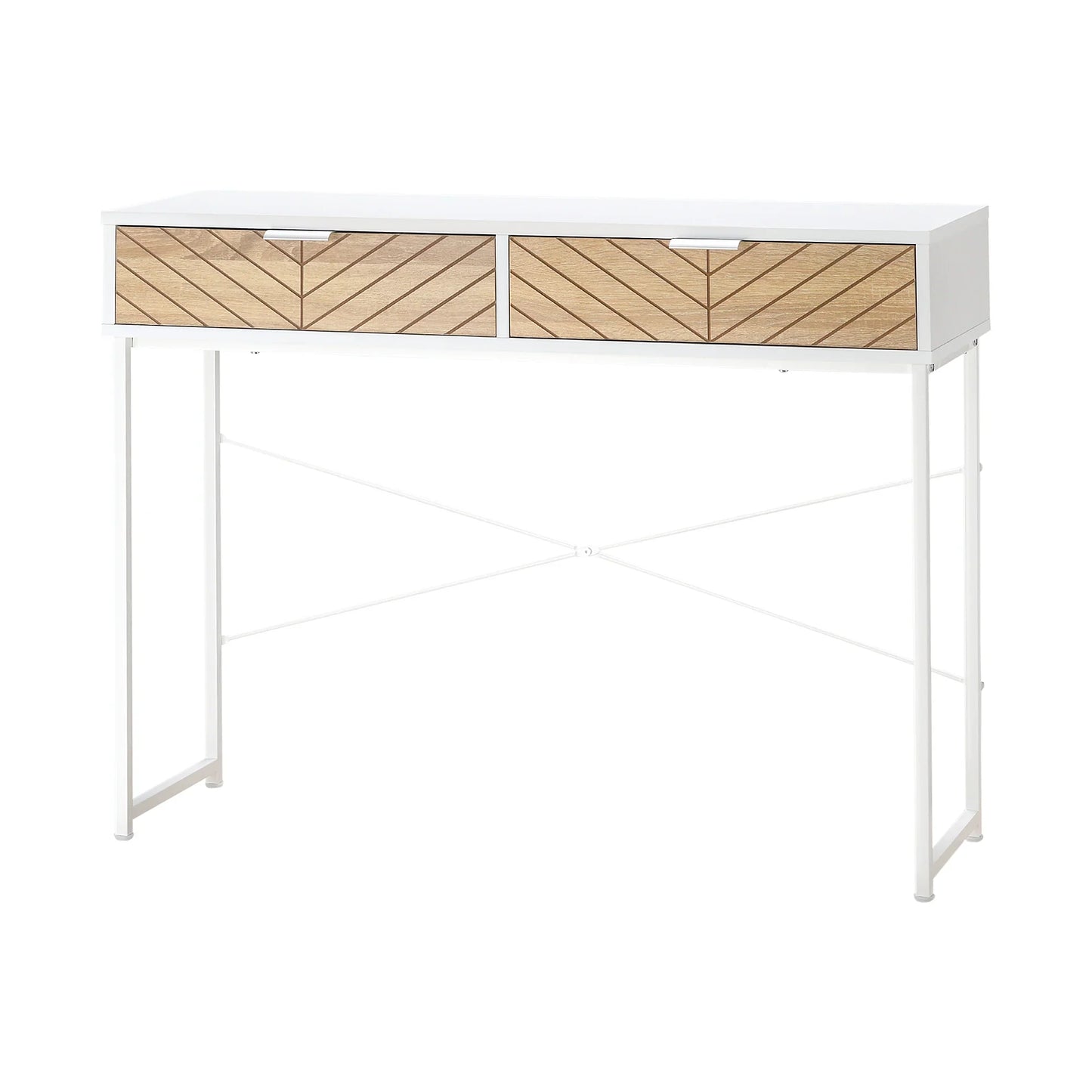 HOMCOM Schmale Konsole für den Eingangsbereich mit 2 Schubladen, modernes Design mit eingeprägten Linien für Flur, Wohnzimmer und Schlafzimmer 100x30x75 cm Weiß und Eiche