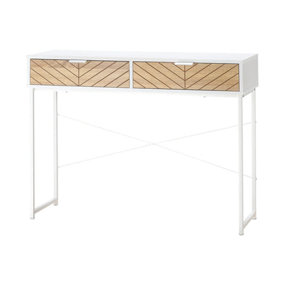 HOMCOM Schmale Konsole für den Eingangsbereich mit 2 Schubladen, modernes Design mit eingeprägten Linien für Flur, Wohnzimmer und Schlafzimmer 100x30x75 cm Weiß und Eiche