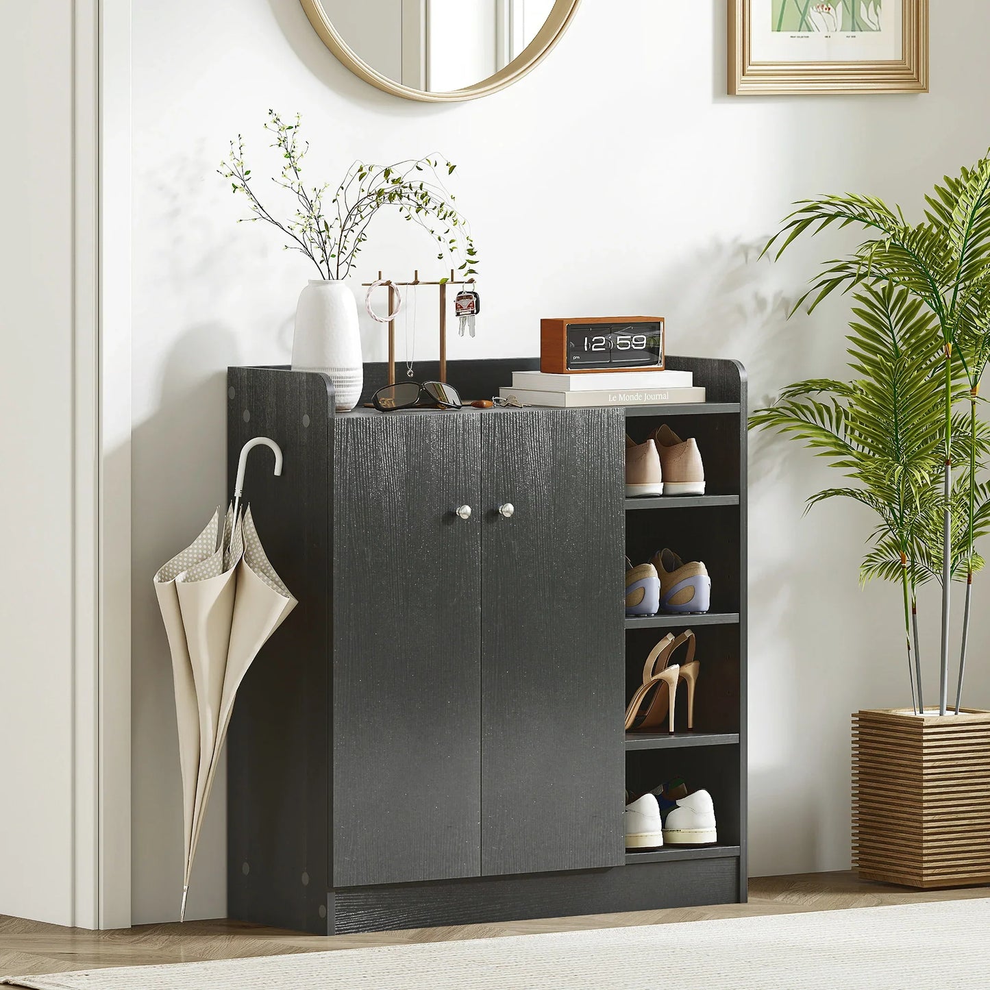 HOMCOM Shoe Cabinet with 2 Doors - Slim Shoe Rack with Adjustable Shelves for 12 Pairs of Shoes for Hallway and Entrance Area 83x30x90 cm Black
